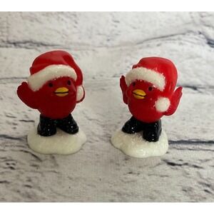 Vintage Hallmark Merry Miniatures Red Bird Figurines Christmas Hat Lot Of 2